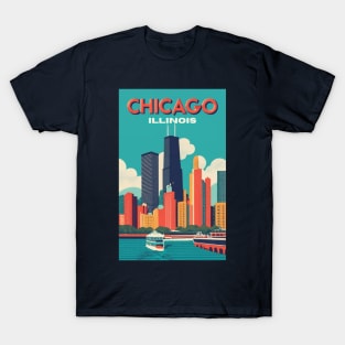 A Vintage Travel Art of Chicago - Illinois - US T-Shirt